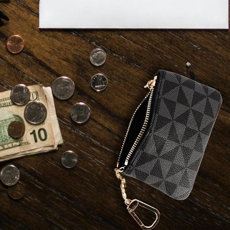 Veki Coin Purse Change Mini Purse Wallet With Key Chain Ring Zipper for Men Women Fashionable Bag Key Chain Pendant Leather Classic Clutch Purse(Black) - Image 2